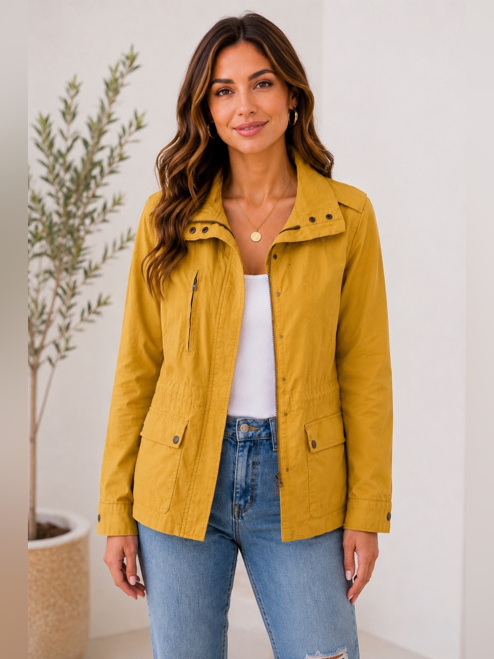 Love Tree Mustard Utility Anorak Jacket Size Large